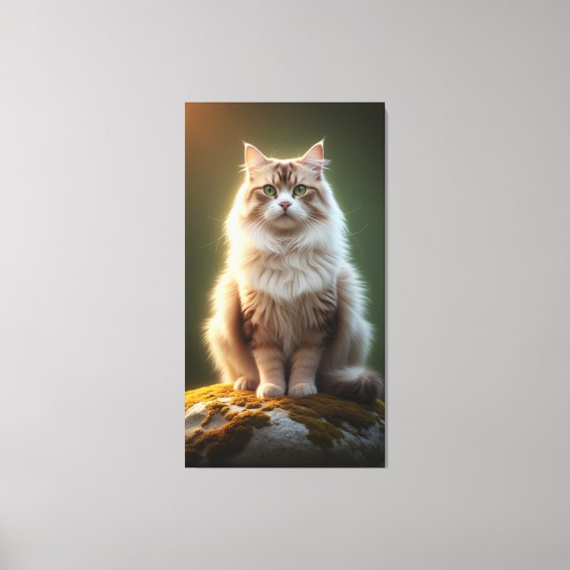 Toile Majestic Fluffy Cat - Serene Green Eyed Feline (Recto)