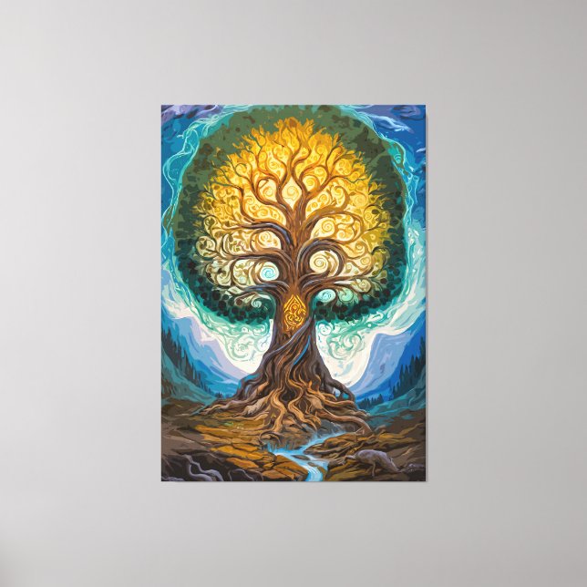Toile Majestic Glowing Yggdrasil Tree Fantasy Art (Recto)
