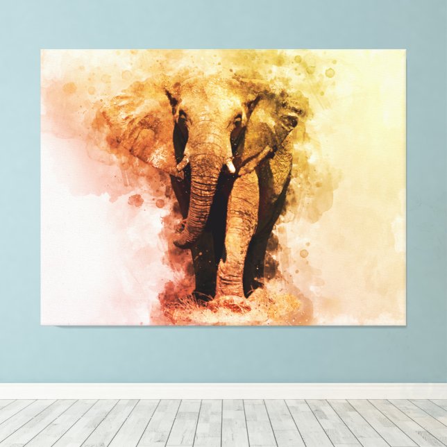 Toile Majestic Homme African Elephant Walking Aquarelle (Insitu (Plancher de Bois))