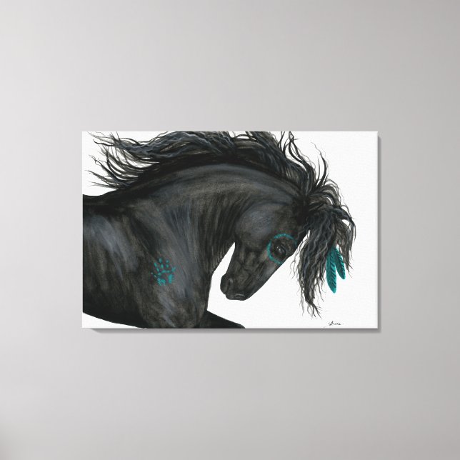 Toile Majestic Horse Turquoise Feathers par Bihrle (Recto)