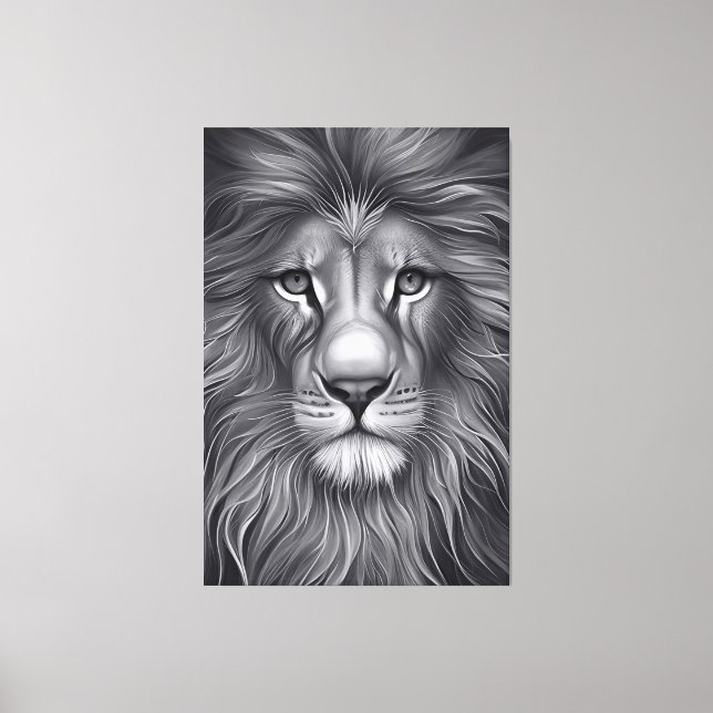Toile Majestic Monochrome : Le regard captivant du lion (Recto)