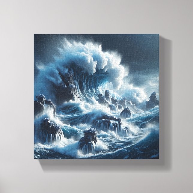 Toile Majestic Turquoise Ocean Wave Under Dramatic Storm (Recto)