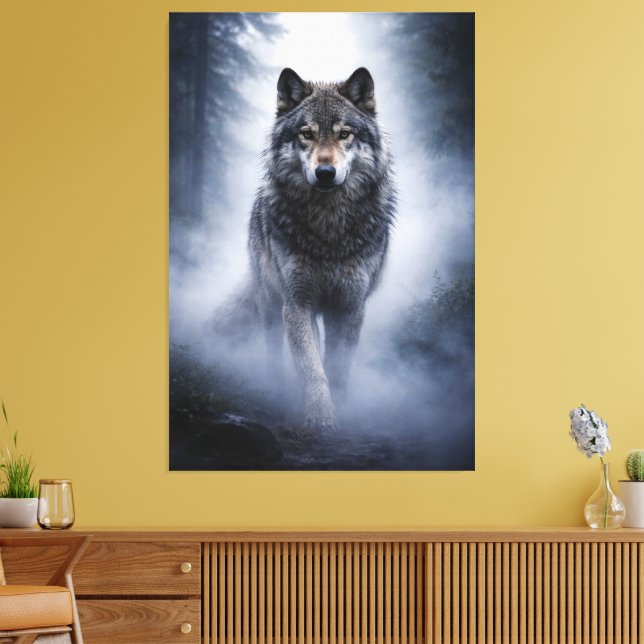 Toile Majestic Wolf – Silent Presence in the Fog (Insitu(Salon))