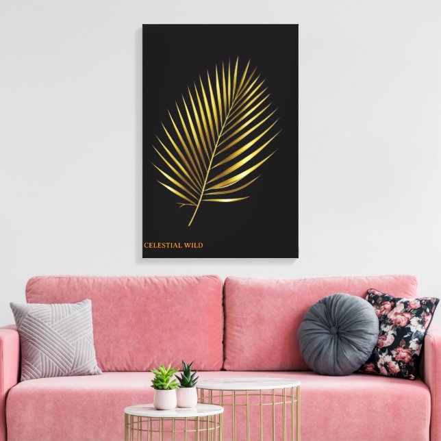 Toile Majestueuse Feuille de Palmier Dorée Art Tro (Insitu(Salon))