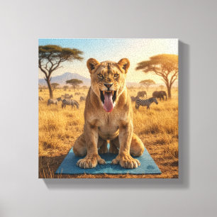 Toile Majestueuse Lionne Faisant du Yoga en Pose de Lion