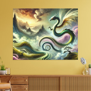 Toile Majestueux dragon céleste au-dessus de montagnes d