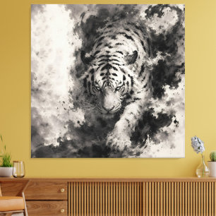 Toile Majestueux Tigre Blanc Émergeant de l'Encre Chin