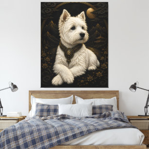 Toile Majestueux West Highland Terrier noir or Fantaisie