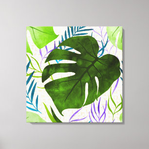 Toile Maleah Monstera Tropical Hawaiian Aquarelle Vert