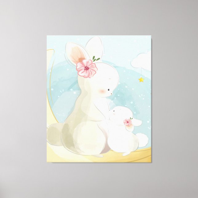 Toile Maman Et Bébé Lapin | Cadeau pour enfants (Recto)