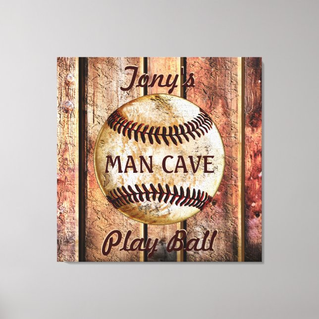 Toile Man Cave Personnalisé Baseball Mur Art Votre Texte (Recto)