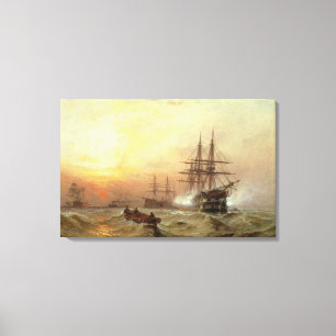 Toile Man-o'War tirant un salut au coucher du soleil