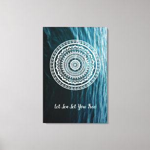 Toile Mandala Blanc Laissez la mer vous libérer