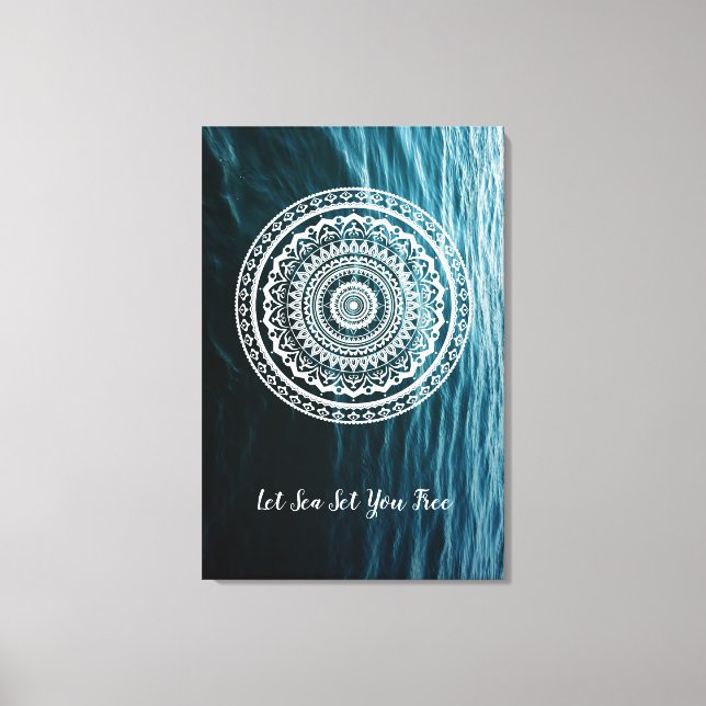 Toile Mandala Blanc Laissez la mer vous libérer (Recto)