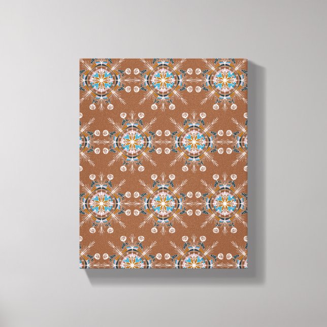 Toile Mandala bleu boho art main marron (Recto)