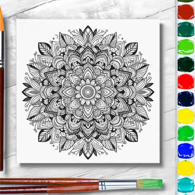 Toile Mandala Chronicles ser.1 #01C Colorable/Peinture s (Mandala Line art ready for Panting on Canvas)