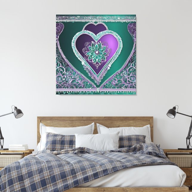 Toile Mandala cœur orné de pierres précieuses sarcelle e (Insitu(Chambre))