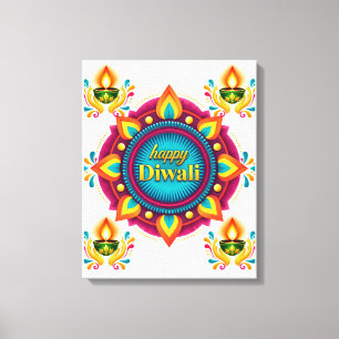 Toile Mandala coloré de Diwali avec des Diyas traditionn
