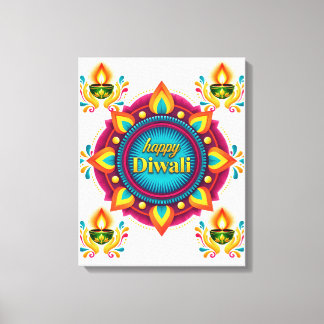 Toile Mandala coloré de Diwali avec des Diyas traditionn