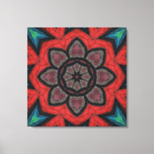 Toile Mandala de fleurs kaléidoscope rouge et noir gras