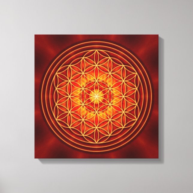 Toile mandala jaune orange rouge avec fleur de vie (Recto)