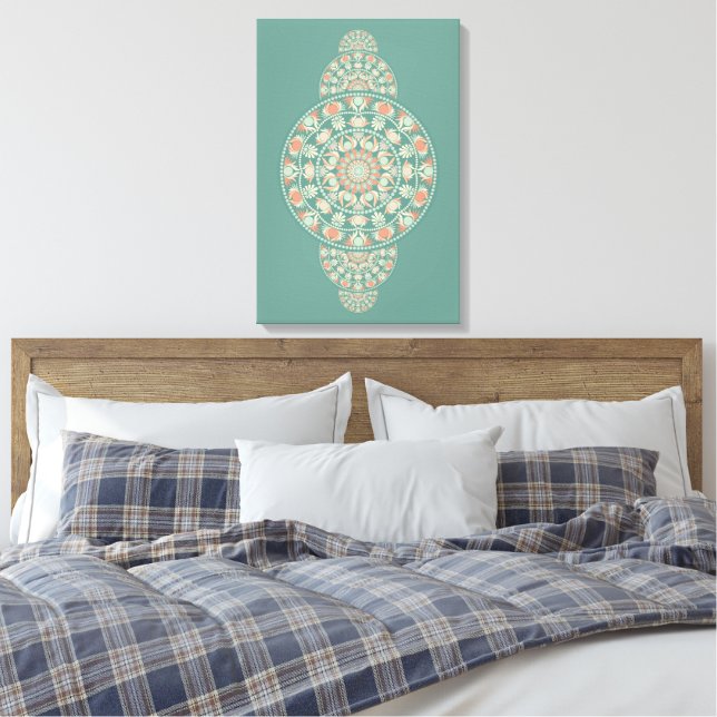 Toile Mandala Ornemental Retro Sage & Sable Personnalisé (Insitu(Chambre))