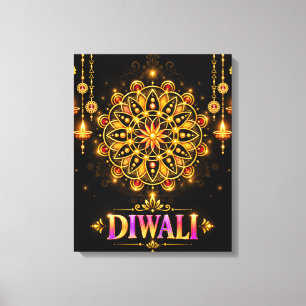 Toile Mandala Rangoli doré Diwali Festival des lumières