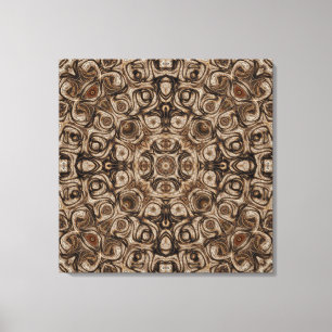 Toile Mandala Tourbillon Brun Terreux avec Effet Bois
