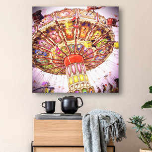 Toile Manège de carnaval ciel rose photo vintage rétro