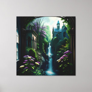 Toile Manoir intérieur gothique Cascade surréelle 7