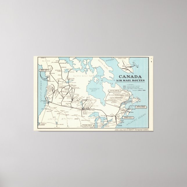 Toile Map of Canada - Routes aériennes du Canada (Recto)