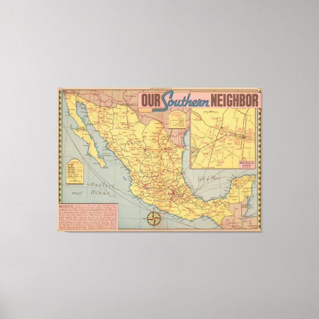 Toile Map of Mexico - "Our Southern Neighbor" (Recto)