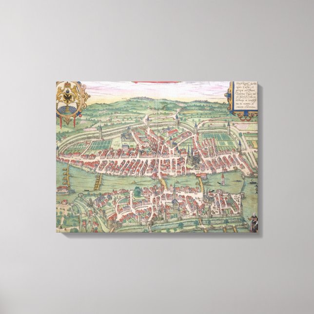 Toile Map of Zurich, from 'Civitates Orbis Terrarum' by (Recto)