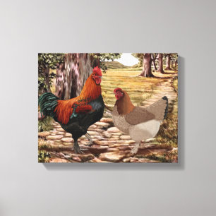 Toile Marans Hen et le coq dans un cadre en bois