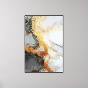 Toile Marbre blanc et gris avec veines dorées – Art abst