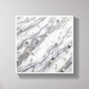 Toile Marbre Blanc Luxueux & Perles - Cristal Miroitant