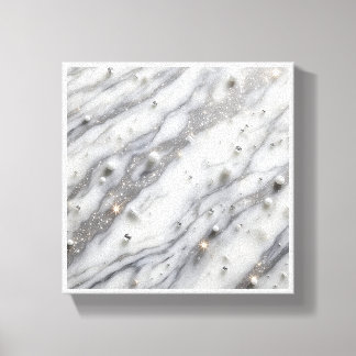 Toile Marbre Blanc Luxueux & Perles - Cristal Miroitant