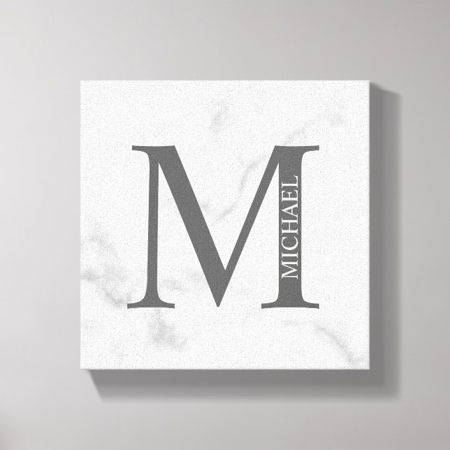 Toile Marbre blanc Monogramme personnalisé et nom (Recto)