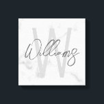 Toile Marbre blanc Script Monogramme personnalisé et nom<br><div class="desc">Monogramme et cadeaux de nom minimaliste moderne Personnalisé Ce design présente un nom personnalisé en gris moderne écriture script style de police et monogramme en gris clair moderne sans serif style de police comme arrière - plan,  sur arrière - plan en marbre blanc.</div>