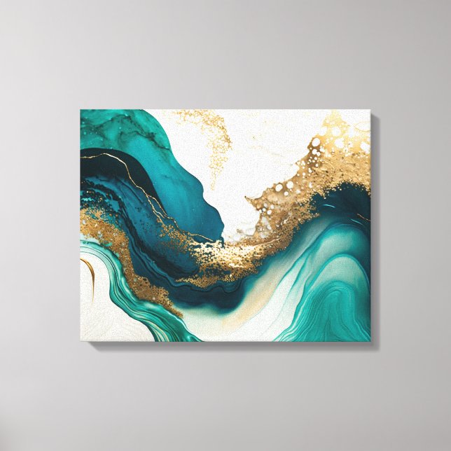 Toile Marbre d'émeraude et or Abstrait Fluid Art (Recto)