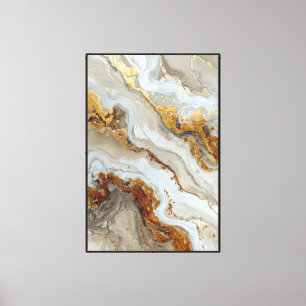 Toile Marbre Fluide Beige, Blanc & Or – Art Abstrait