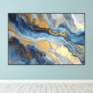 Toile Marbre fluide bleu et or, art abstrait