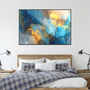 Toile Marbre fluide sarcelle et or - Art abstrait