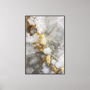 Toile Marbre Gris et Blanc avec Veines d'Or Art Abstrai