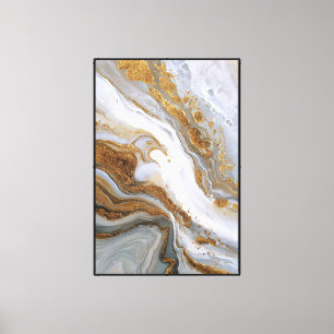 Toile Marbre gris et blanc avec veines d'or fluides