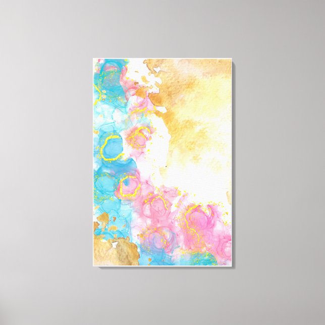 Toile Marbre Imprimer dans les tons bleu rose clair or (Recto)