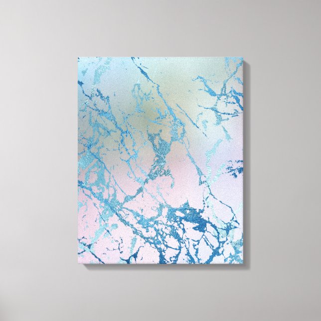 Toile Marbre Iridescente | Tendance Faux Holo bleu rose (Recto)