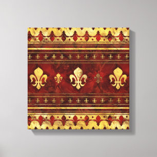 Toile Marbre rouge et or Fleur de lis