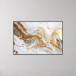 Toile Marbre tourbillonnant blanc, gris et or – Art abst