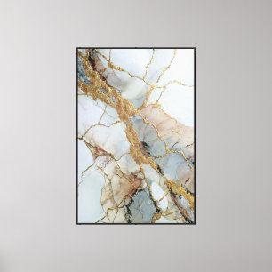 Toile Marbre veiné blanc, beige et or – Art abstrait